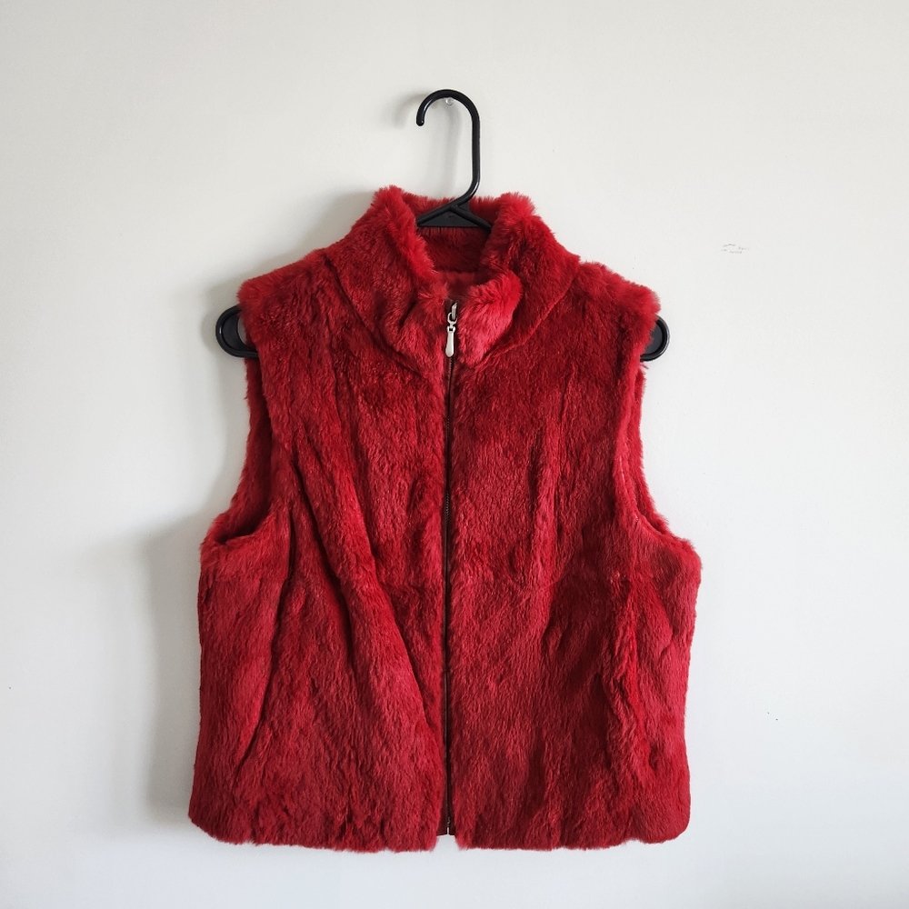 Bisou Bisou Authentic Red Spanish Rabbit Fur Vest